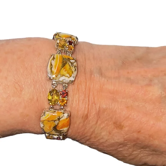 Spiny Oyster & Multi Gemstone Sterling Silver Toggle Bracelet: Adjustable - Picture 8 of 13